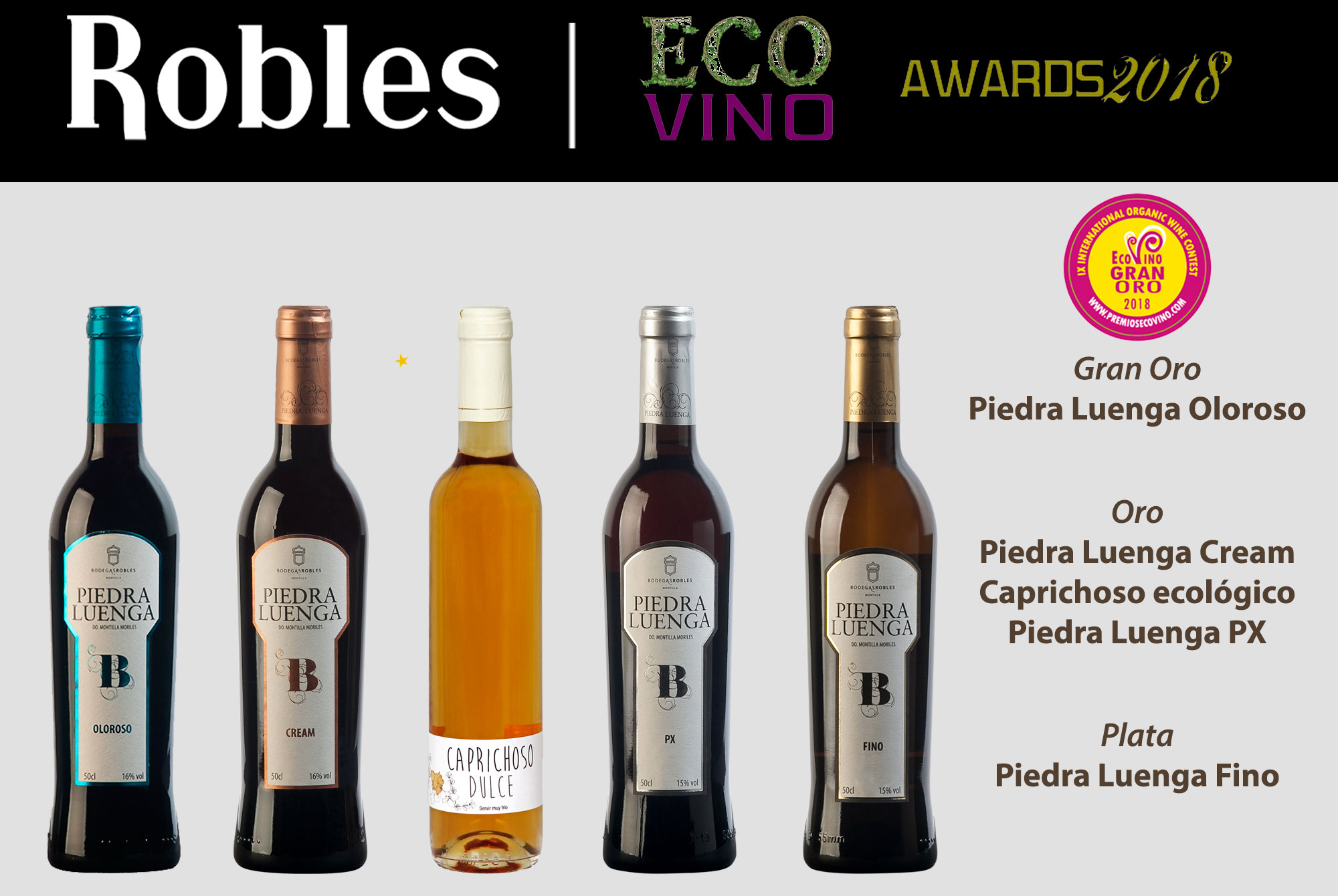 Bodegas Robles, mejor puntuación Ecovino 2018 (Rioja) con vino Oloroso ecológico