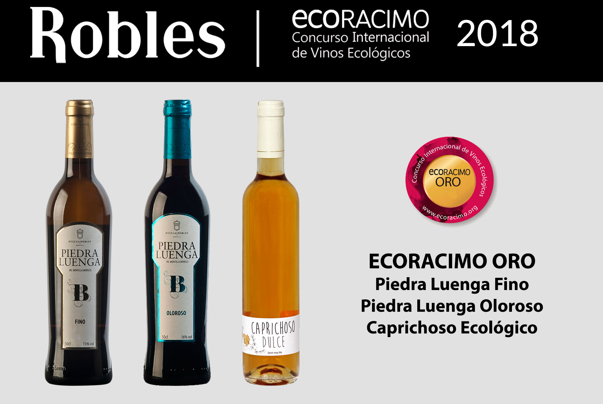 Bodegas Robles wins three Gold Medals at Ecoracimo 2018